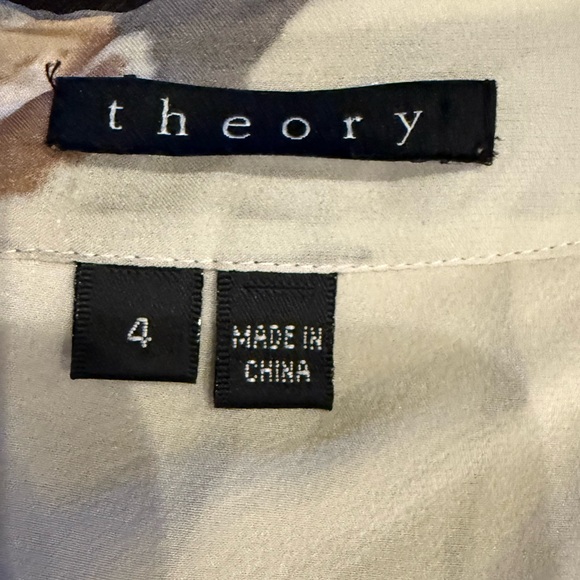 Theory - Elegant Women's Pleated Silk Skirt - Cream and Brown Floral Print - Picture 4 of 8